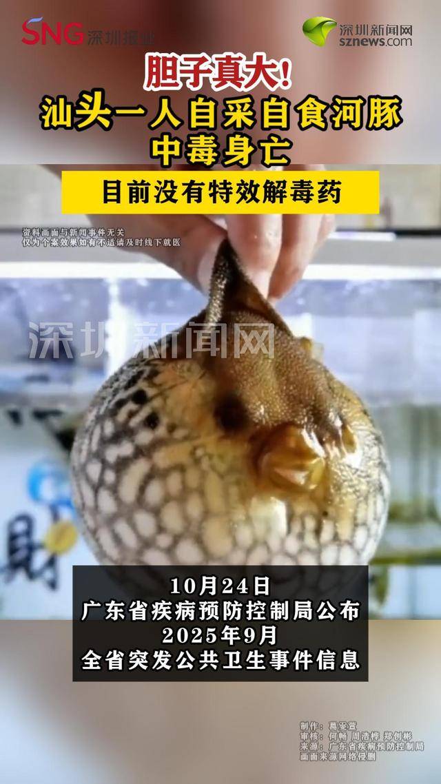 汕头一人自采自食河豚中毒身亡